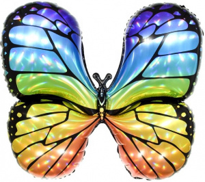 Шар фигура фольгированная (31''/79 см) Радужная бабочка, Голография, 1 шт.