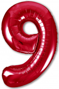 Шар фольгированный Цифра "9" размер 40"(102 см) красный 1 шт